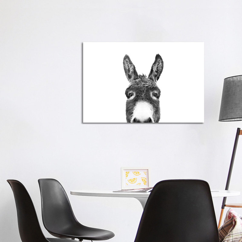 Peeking Donkey In Black & White by Sisi & Seb - Wrapped Canvas Print, 101.6 cm H x 66.04 cm W x 1.91 cm D, Wrapped Canvas