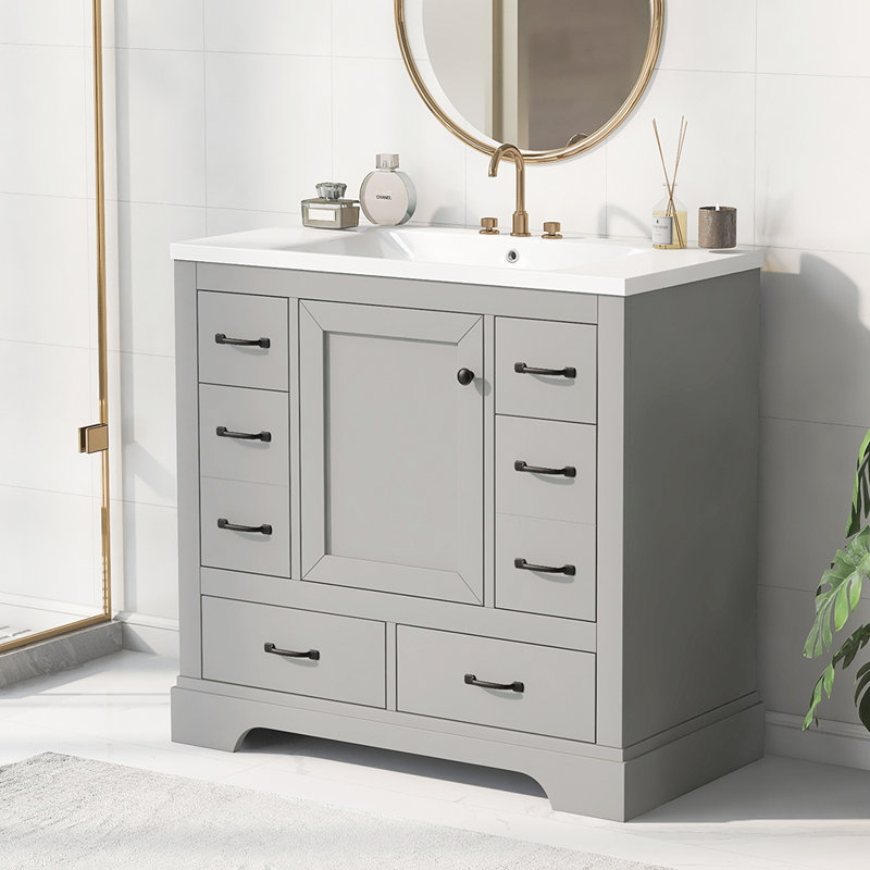 Meuble-lavabo simple avec comptoir 36,01 po Naun, Gris, Noir