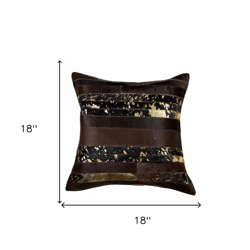 Coussin 18 "en peau de vache abstraite, Or Chocolat