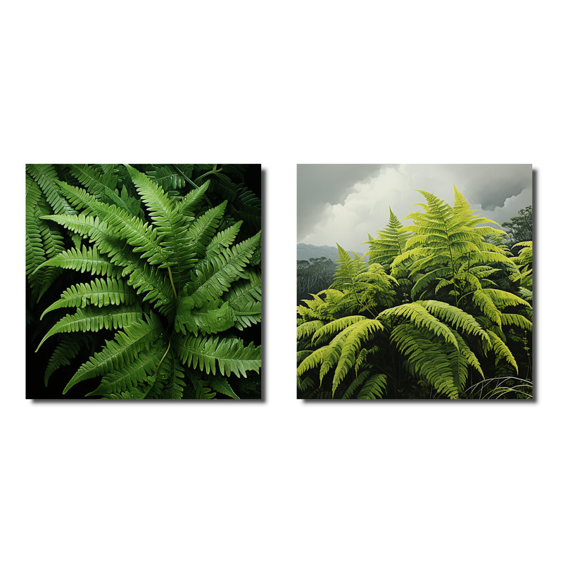 Ensemble de 2 décorations murales Green Fern Forest, Toile tendue, H 16 po x l 33 po x P 1 po