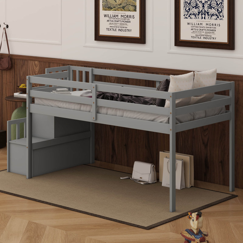 Lit mezzanine - Escalier inclus, Gris