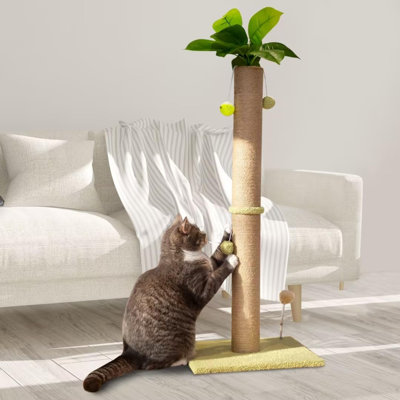 19-Inch Cat Scratching Post With Hammock ? Sisal Fabric And Carpet Small Cat Tree, Hanging Ball Toy For Adult Cats And Kittens (White)