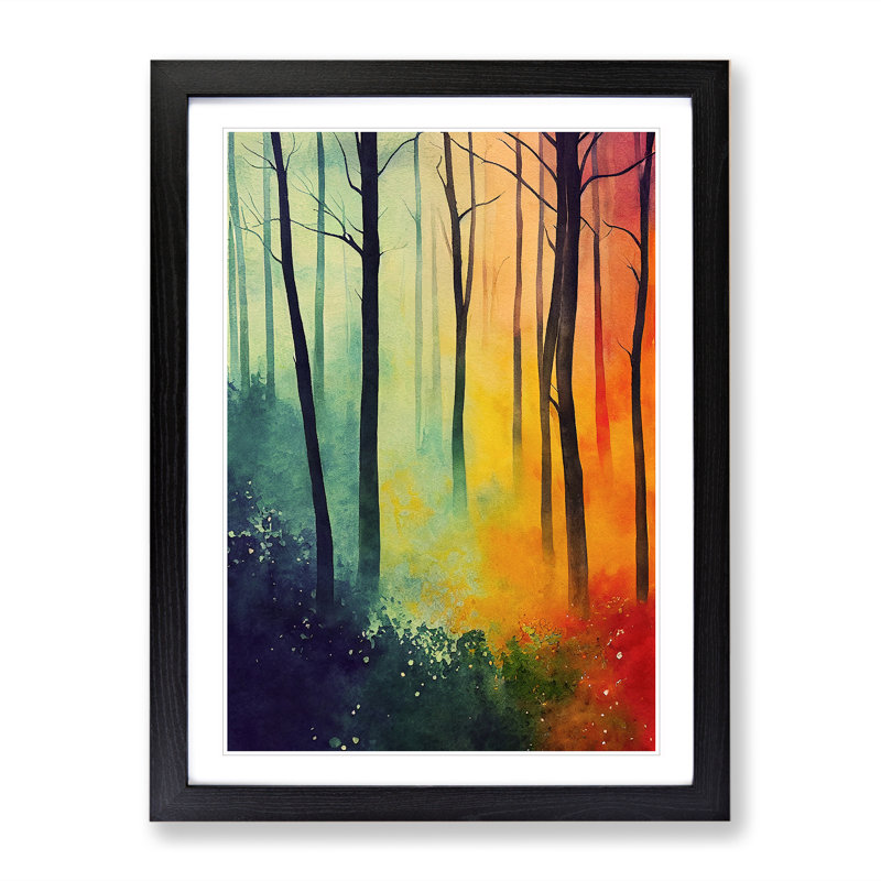 Vibrant Forest No.2 - Wall Art, 64cm H x 46cm W x 2cm D, Black Framed Paper, Black Framed