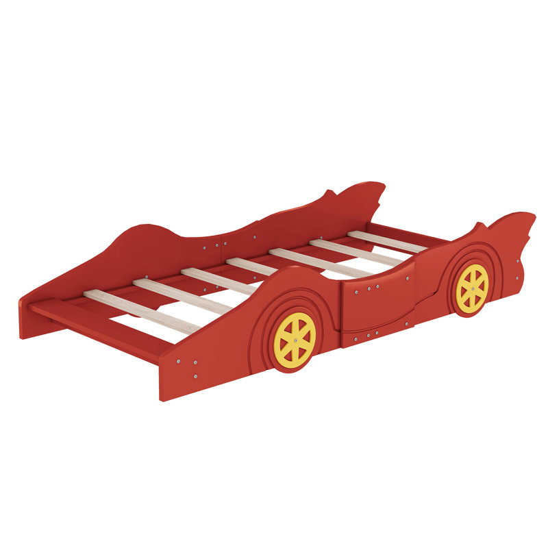 Forshee Race Car-Shaped Platform Bed with Wheels, Red