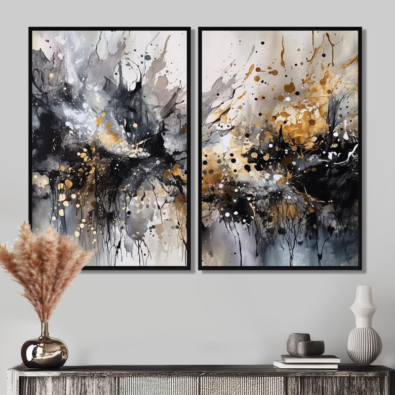 Gris gris délicat abstrait coups de pinceau III - art mural gris, Noir, H 36 po x l 48 po