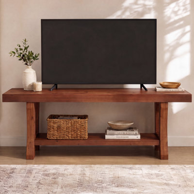 55.1" Solid Wood TV Stand for TVs up to 60", TV Console Table with Open Storage Shelves for Living Rooms, Bedrooms, Easy Assembly