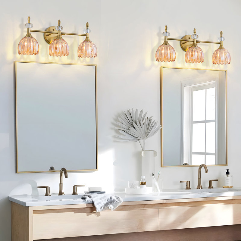 Tomaz 3-Light Floral Wall Sconce With Green Or Amber Glass Shades, Brown