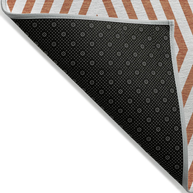 2' X 8' Orange and White Geometric Washable Non Skid Indoor Outdoor Runner Rug
