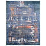 Hand Knotted Abstract Area Rug in Dark Blue/Rust/White/Black