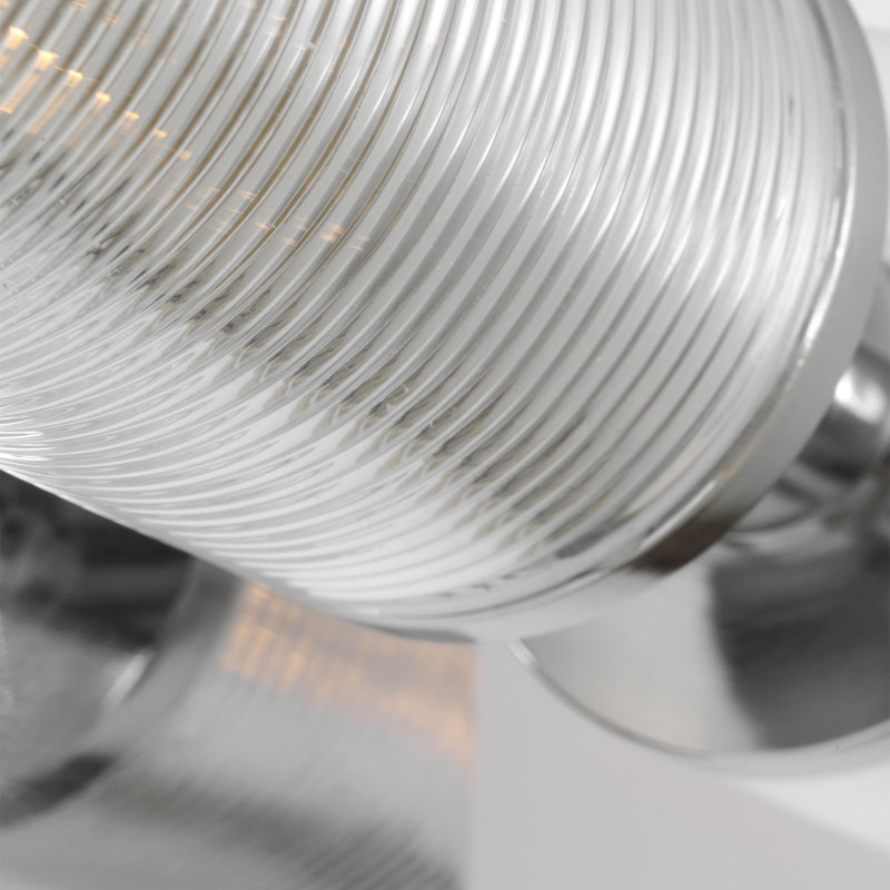 Sarita 2 Light Bathroom Bedroom Wall Fixture With Clear Ribbed Shade, Chrome