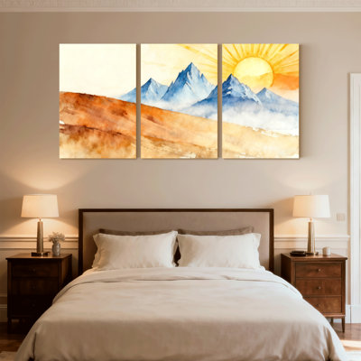 «Abstract Sunrise Over Mountain Landscape», ensemble de 3 impressions sur toile