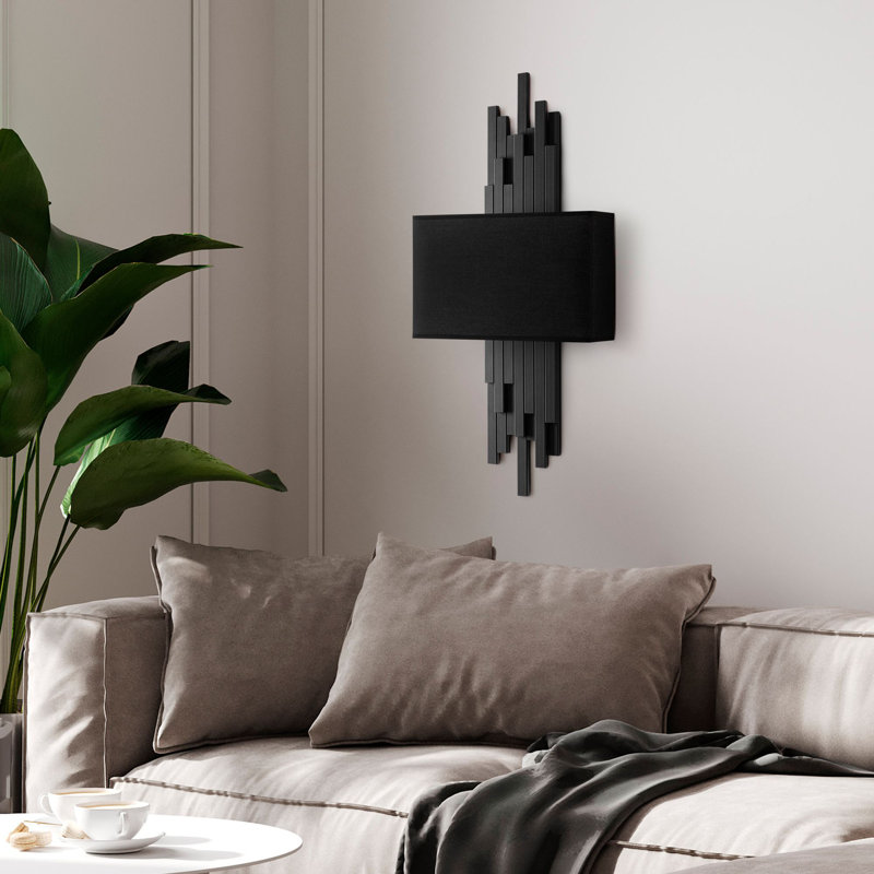 Élégante lampe murale noire avec corps en métal et capuchon en tissu, 13,8 po x 29,5 po x 3,9 po | 2 x douilles E14 (40 W maximum) | Parfait pour le salon, la chambre à coucher et le couloir, classé IP20, ampoule non incluse