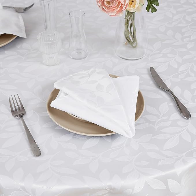 Round Velvet Tablecloth With Matching Decorative Napkins Included., White, 90" Round