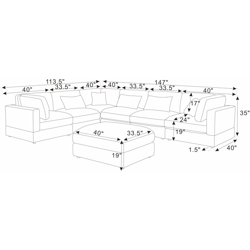 147" Width Modular Sectional, Black Microfiber