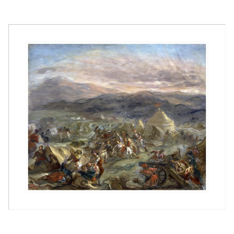 «Botzaris Surprend the Turkish Camp and Falls Fatally Blounded» par Eugène Delacroix, impression giclée encadrée