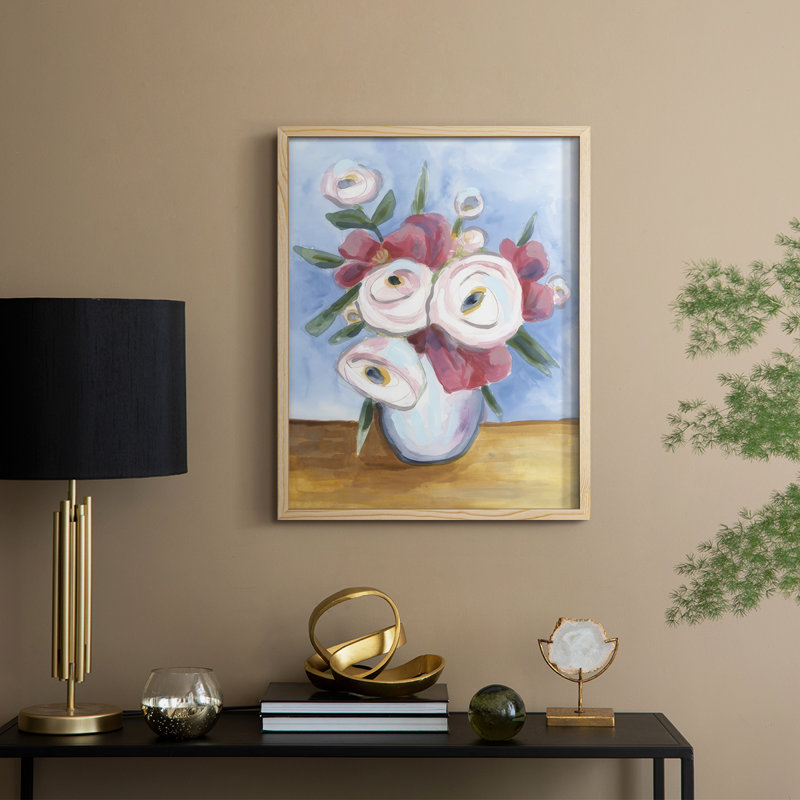Tea Rose Posey I, reproduction encadrée - bois massif, H 30 po x l 24 po, Naturel