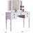 Bedroom Vanity In Contemporary Style, White, With Foldable Mirror, Padded Stool And Drawers For Youth, Echoing Golden Age Sophistication, Solid Rubberwood White Color, Storage Drawers, 's Era Look