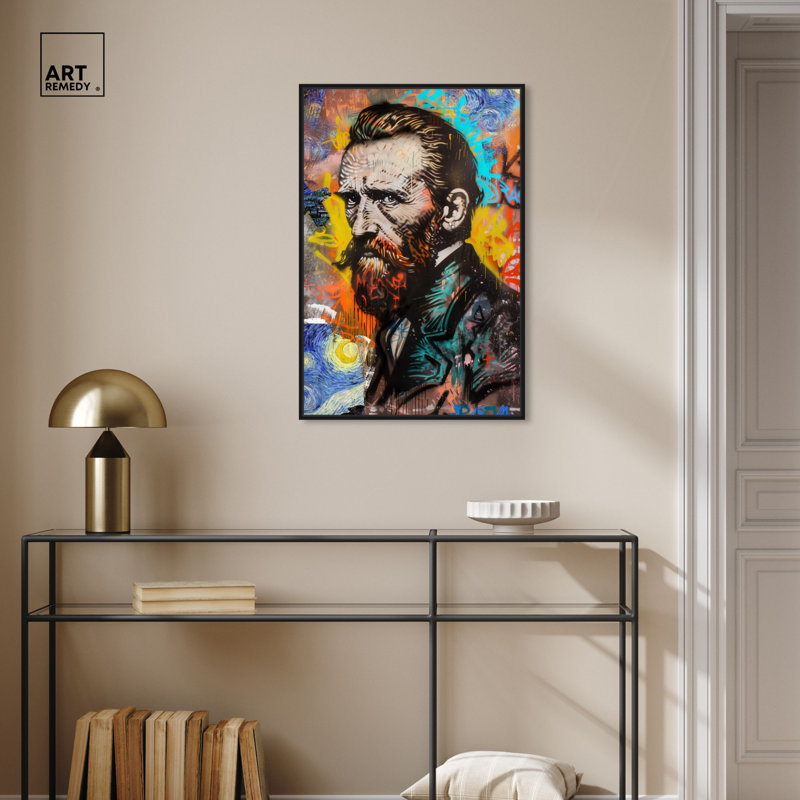 Nuit étoilée, portrait urbain sur toile, art graffiti par Corrigan Studio®, H 16 po x l 11 po, Cadre noir