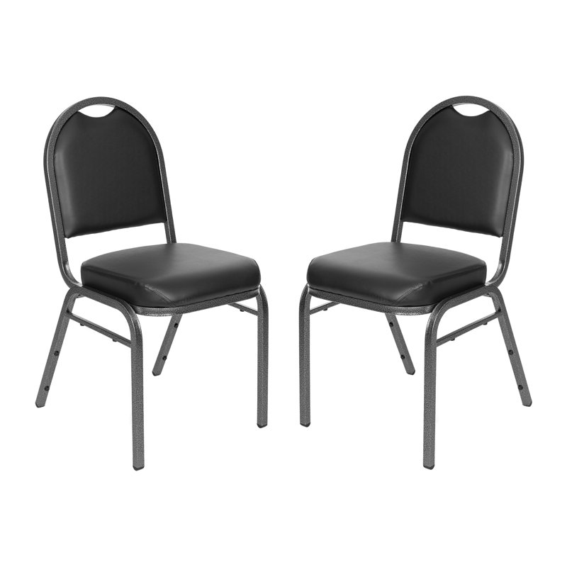 Celia Vinyl Stack Chair (2 Pack), Silver, Black