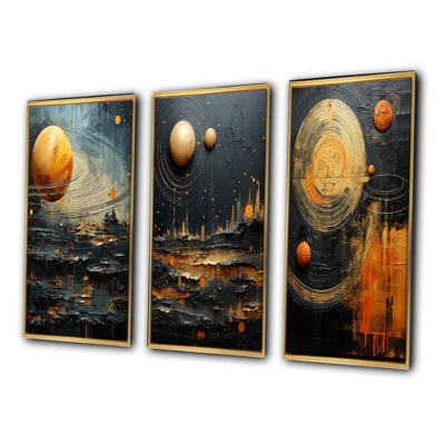 «Yellow Black Neptune Saturns Sonata», 3 pièces sur toile