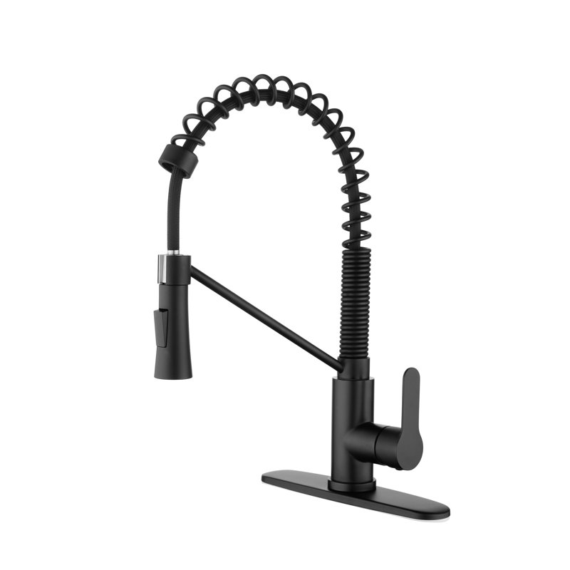 Robinet de cuisine en métal noir mat à fixation sur le comptoir, 1,8 gallon par minute avec distributeur escamotable et savon, robinet de corrosion noir, finition anticorrosion
