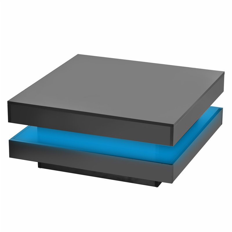 Deontea Pedestal  High Gloss Minimalist Design with LED Lights, 2-Tier Square Coffee Table, Centre Table, Living Room Table