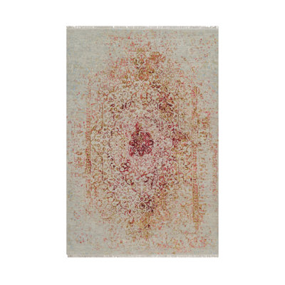 Tapis oriental 6 pi 1 po x 9 pi 1 po à motif de médaillon persan effacé en laine et soie pure noué à la main