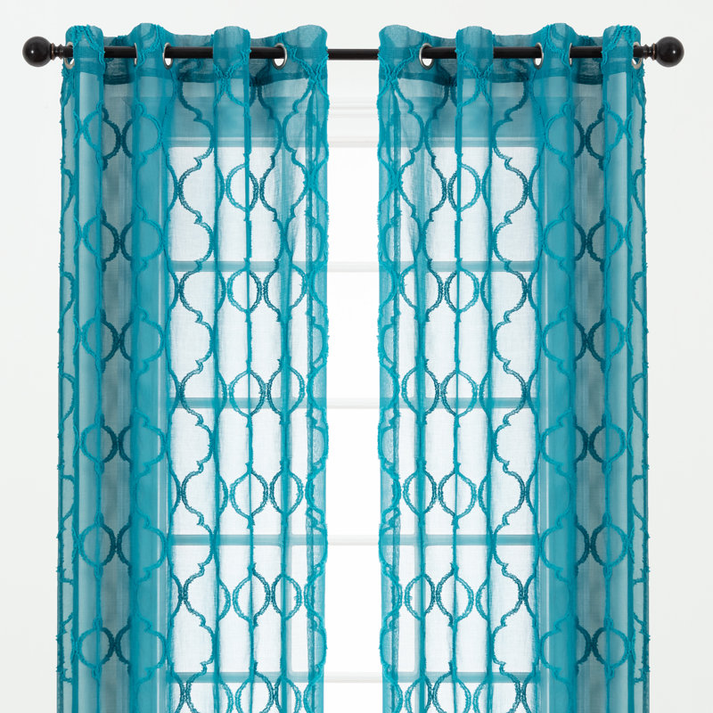 Paire de rideaux transparents avec œillets Ashat, L 52 po x L 84 po, Bleu sarcelle