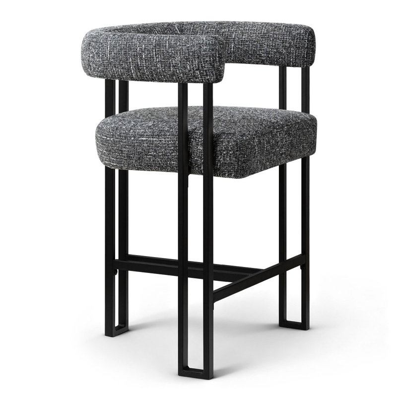 24" Upholstered Tweed Solid Back Counter Stool, Black