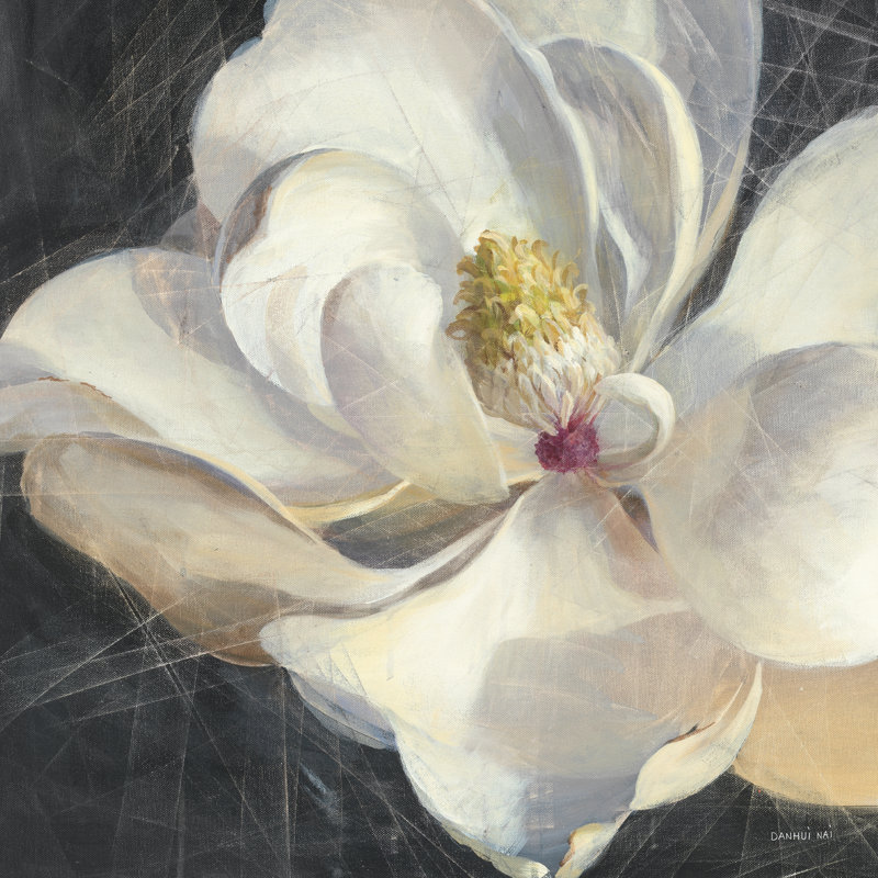 «Vivid Floral IV» par Danhui Nai - peinture sur toile tendue, H 20 po x l 20 po