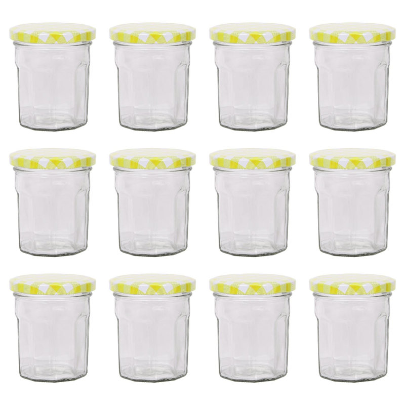 Glass Jar - Set of 12, Yellow Gingham, 150ml