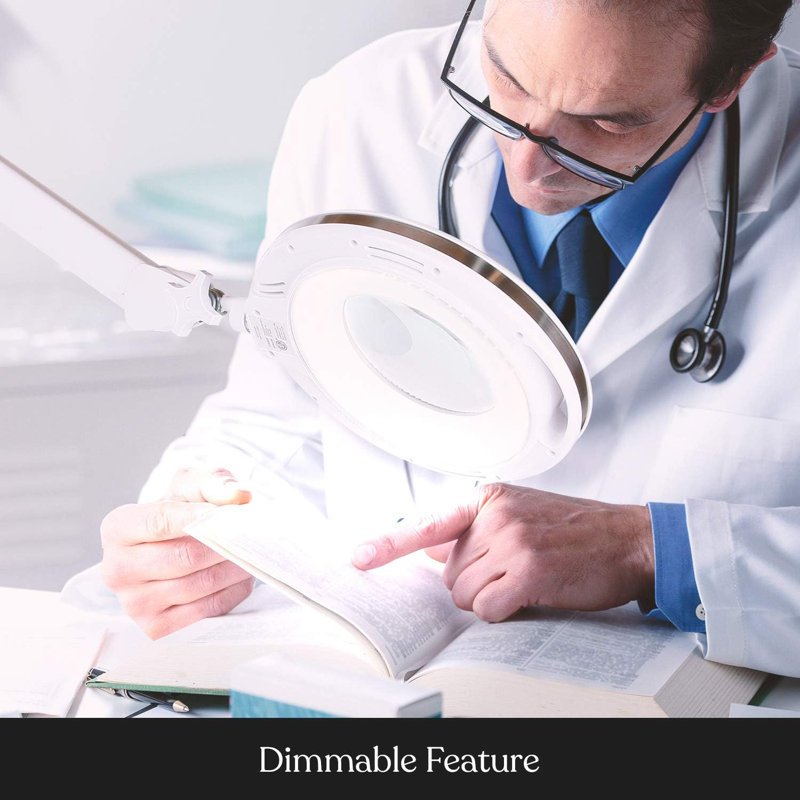 Magnifying Floor Lamp With Dimmable Led Light, 6-Wheel Rolling Base, And Hands-Free Design For Crafts, Sewing, And Professional Tasks