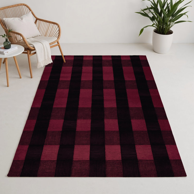 Checkered Purple Indoor and Outdoor Area Rug, Rectangle 3' x 5'