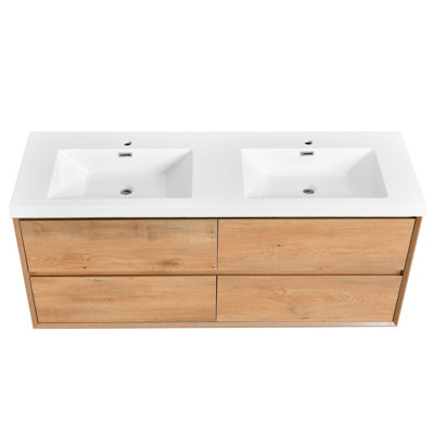 60 Inch Wall Mounted Double Sink Bathroom Vanity With White Top