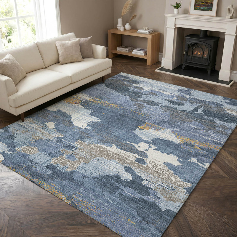 Tapis abstrait lavable à la machine de qualité supérieure Mayfield AMF2434, En jean, 10' x 14'