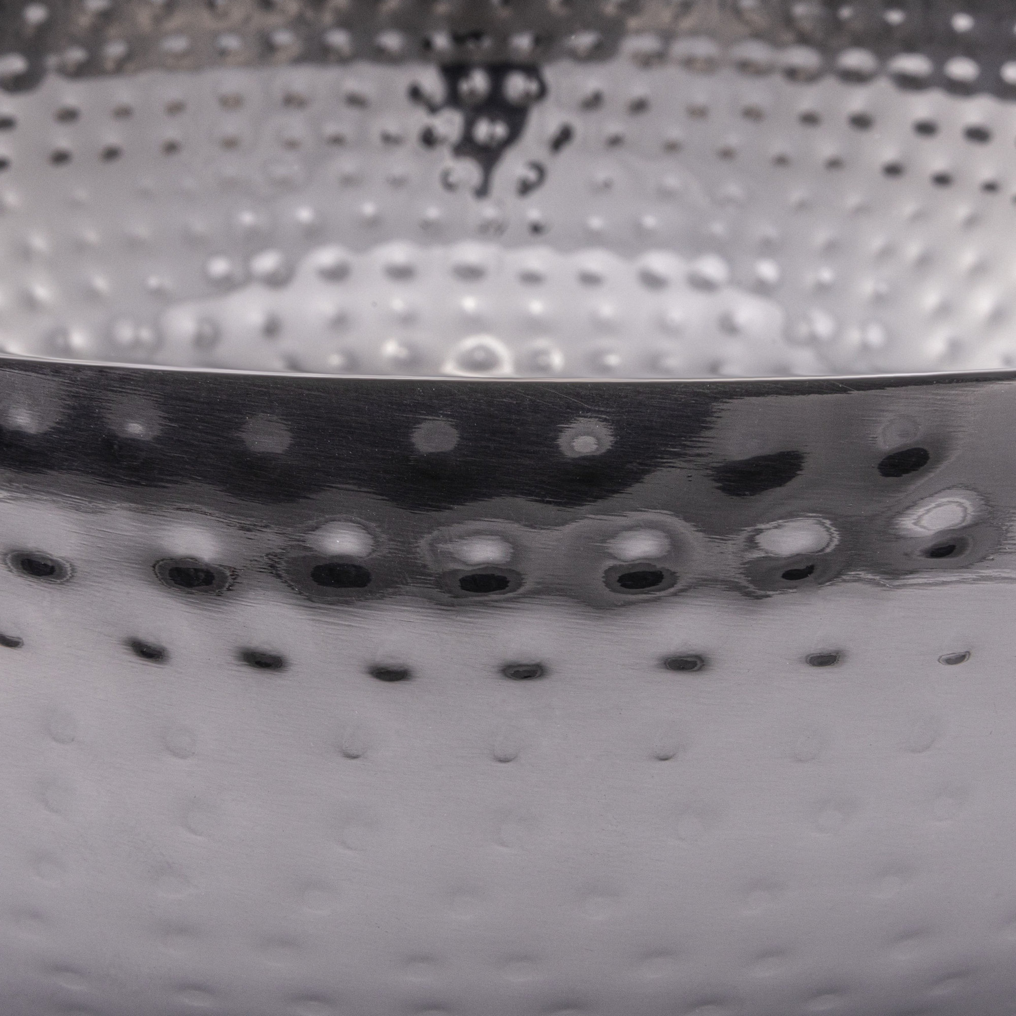 Rosy 14" Round Hammered Metal Bowl, Oxidized Silver