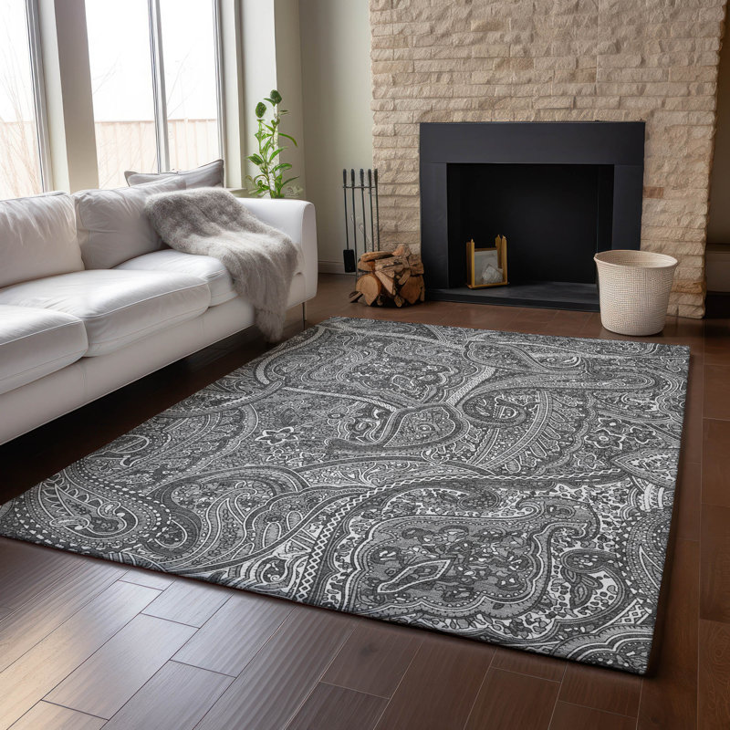 Tapis gris Cerrito lavable à la machine de qualité supérieure, Rectangle 9 pi x 12 pi