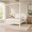 Queen Size Wooden Canopy Platform Bed with Headboard and Support Legs, Creamy White-1914590045