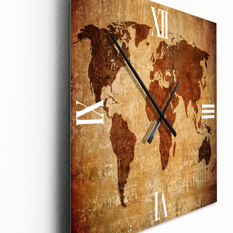 Ancienne carte du monde antique - horloge murale rétro, Très grand