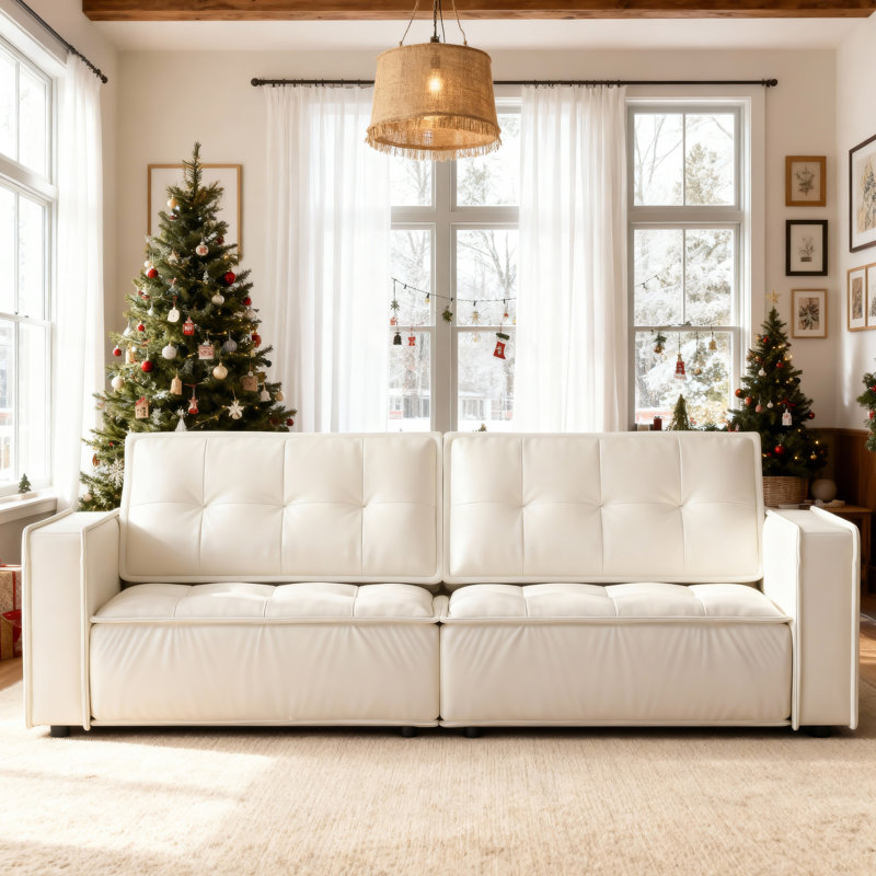 95.2 Inch Genuine Leather Sofa with High Density Foam, Modern 3 Seater Couch for Living Room