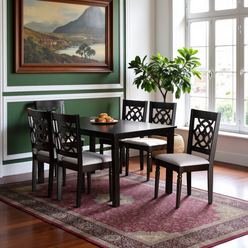 Lebanon Solid Wood Dining Set, Espresso Brown/Gray, 7 Pieces: Table, 6 Chairs