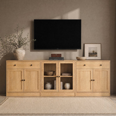 Farmhouse TV Stand For Tvs Up To 85 Inch, 3-Piece Modular Entertainment Center With Glass Media Console For Living Room, Bedroom, Home Theater, Wood