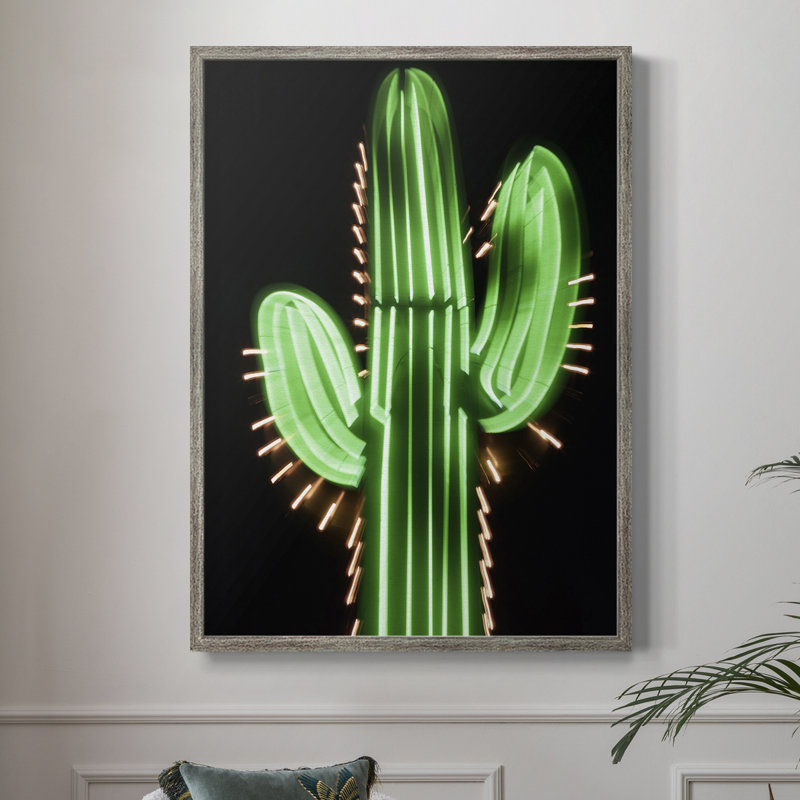 Neon Cactus Framed Print - Solid Wood, 21" H x 17" W