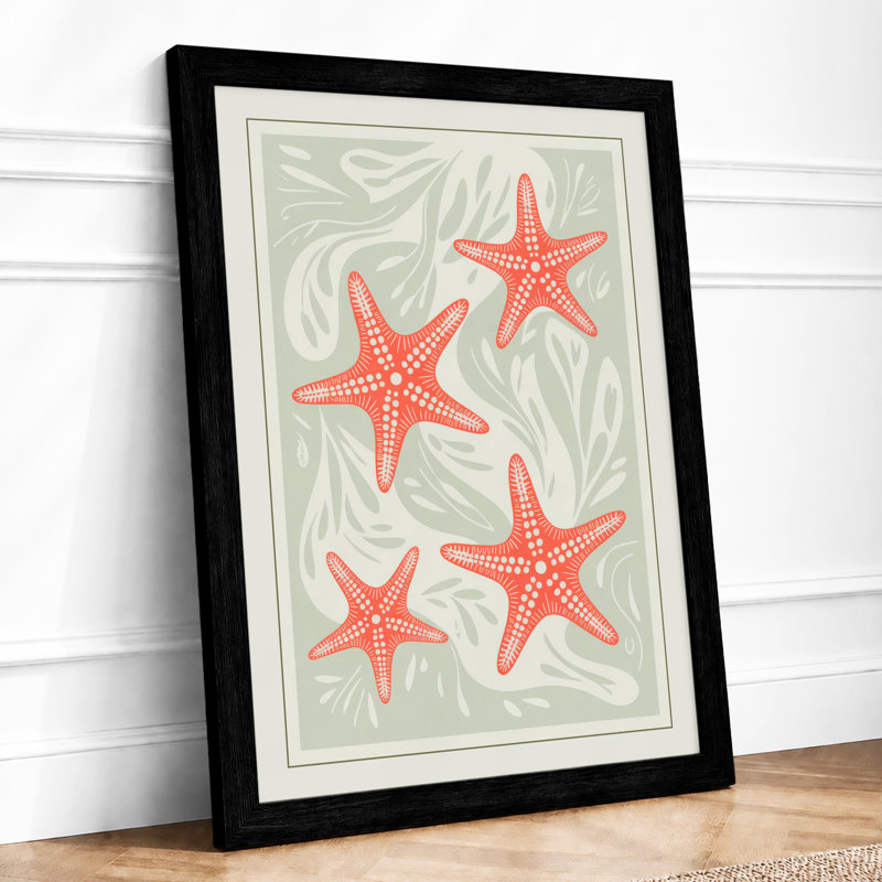 Scattered Starfish Coastal - Framed Print, Black, A3 - 42.0 x 29.7 cm