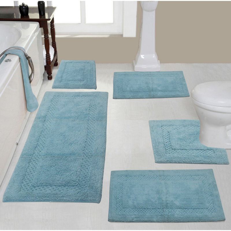Cressie Classy Absorbent Cotton Soft Non-Reversible Heavy Bath Rug Set, Aqua
