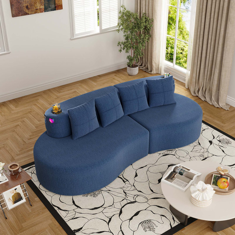 Canapé modulaire incurvé moderne en demi-lune: aucun assemblage requis, confort en chenille, Marine