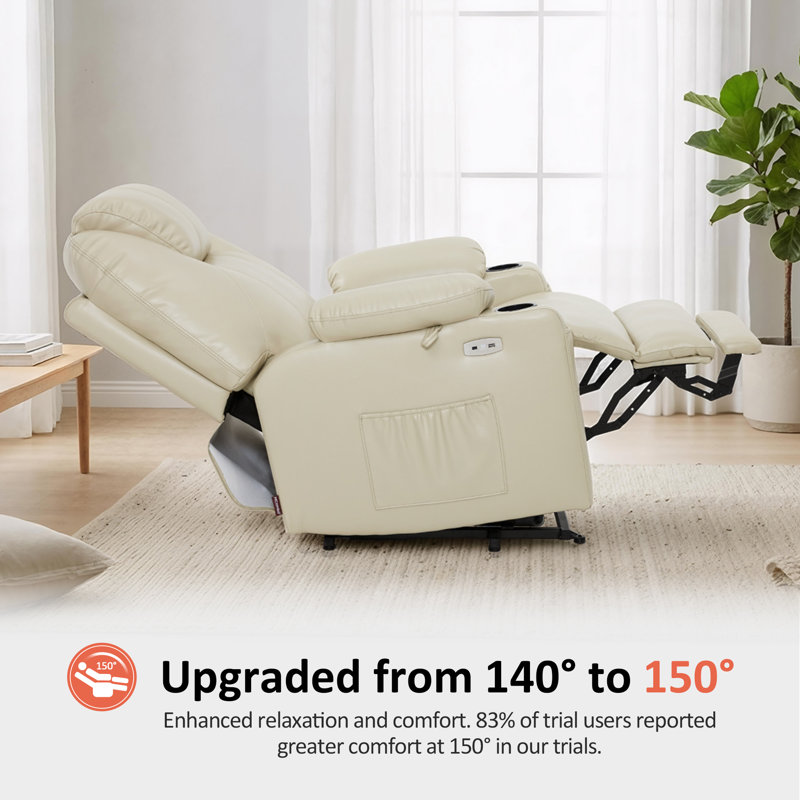 25.2" Seat Width Power Recliner Lift Chair with Vibration and Heat, Breathable Faux Leather, Cream
