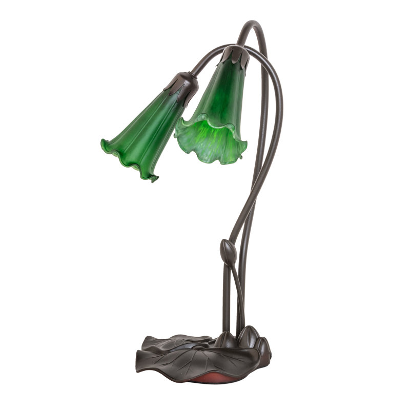 16" High Green Tiffany Pond Lily 2 Light Accent Lamp, Green