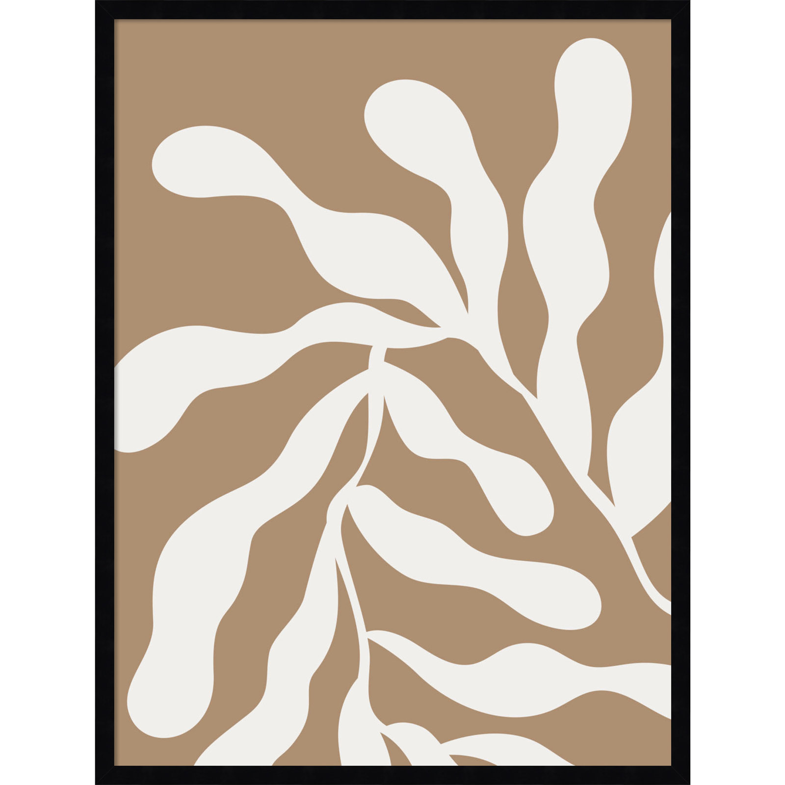 Retro Matisse Inspired Abstract Botanical 1 Beige by The Creative Bunch Studio, Black, 33" H x 25" W x 1" D