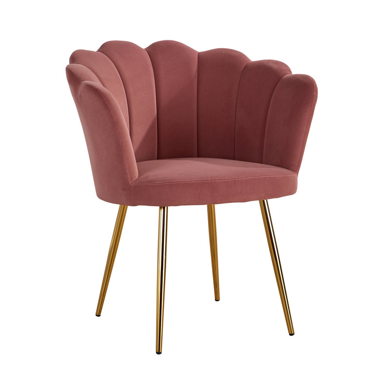 Bruning Scallop Velvet Barrel Accent Chair, Pink